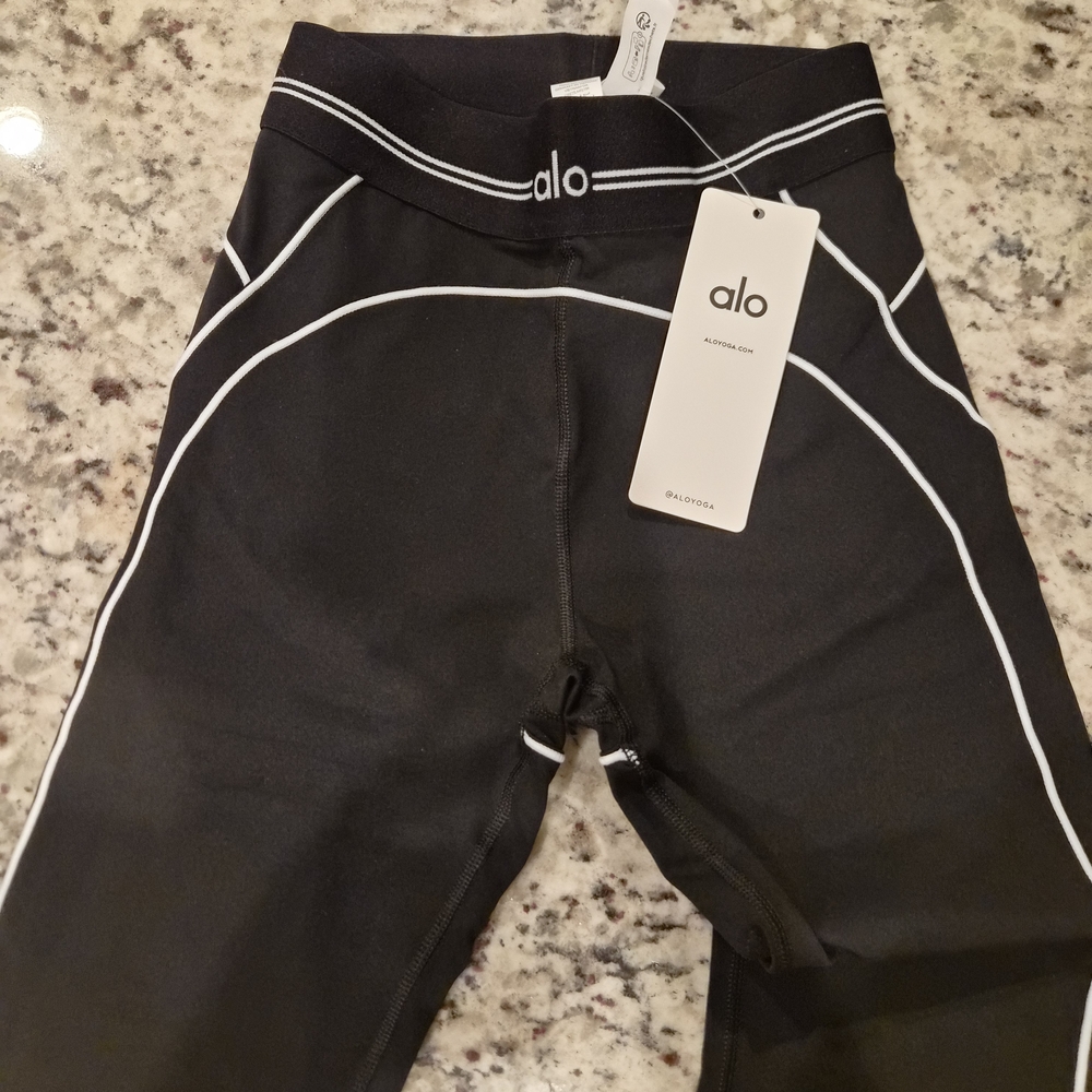 Alo Kids Black Active Leggings with White Piping